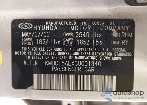 2012 Hyundai Accent Gs from USA, damaged, VIN KMHCT5AEXCU001340